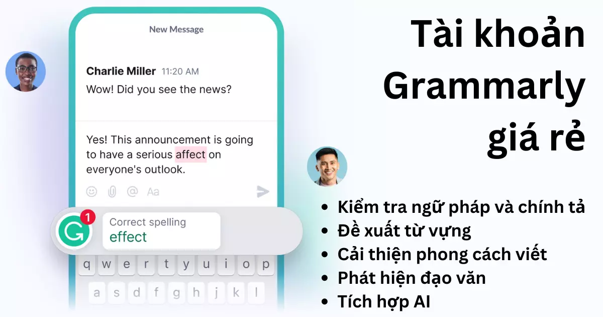 Grammaly cấp sẵn tài khoản có AI